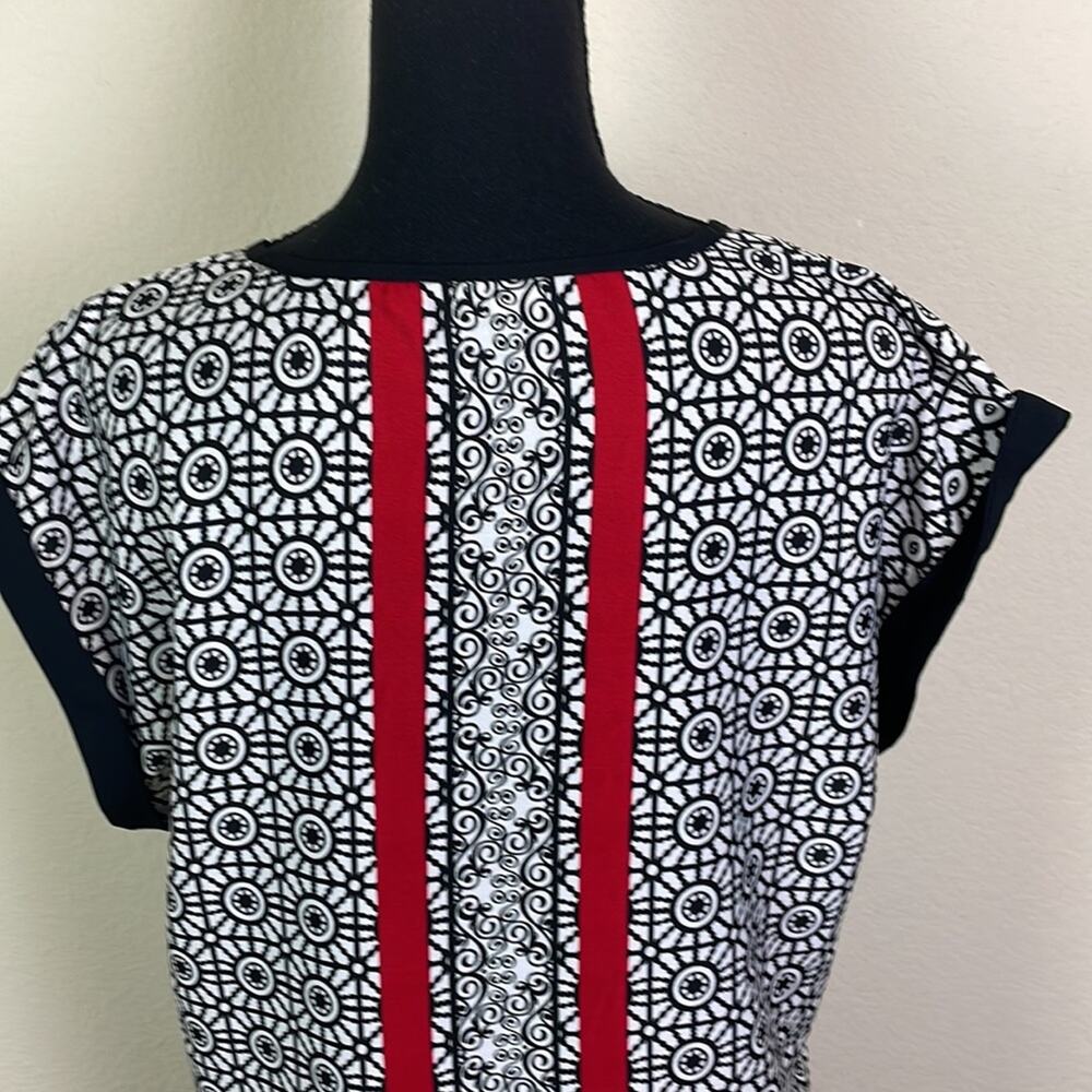 Antilia Femme center stripe cap sleeve blouse women's L - Picture 5 of 12
